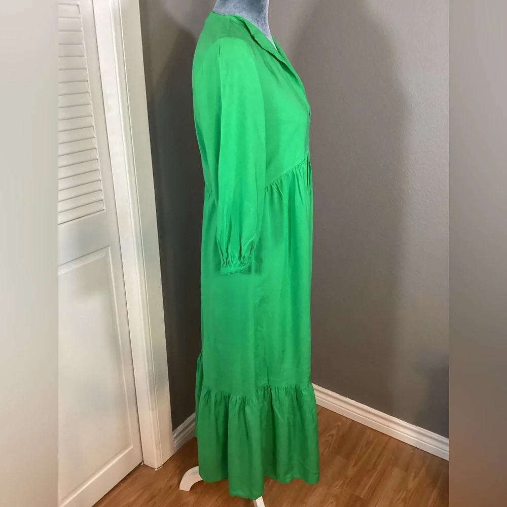 ZARA Tiered Green Maxi Linen Blend Dress Size S - Picture 5 of 10